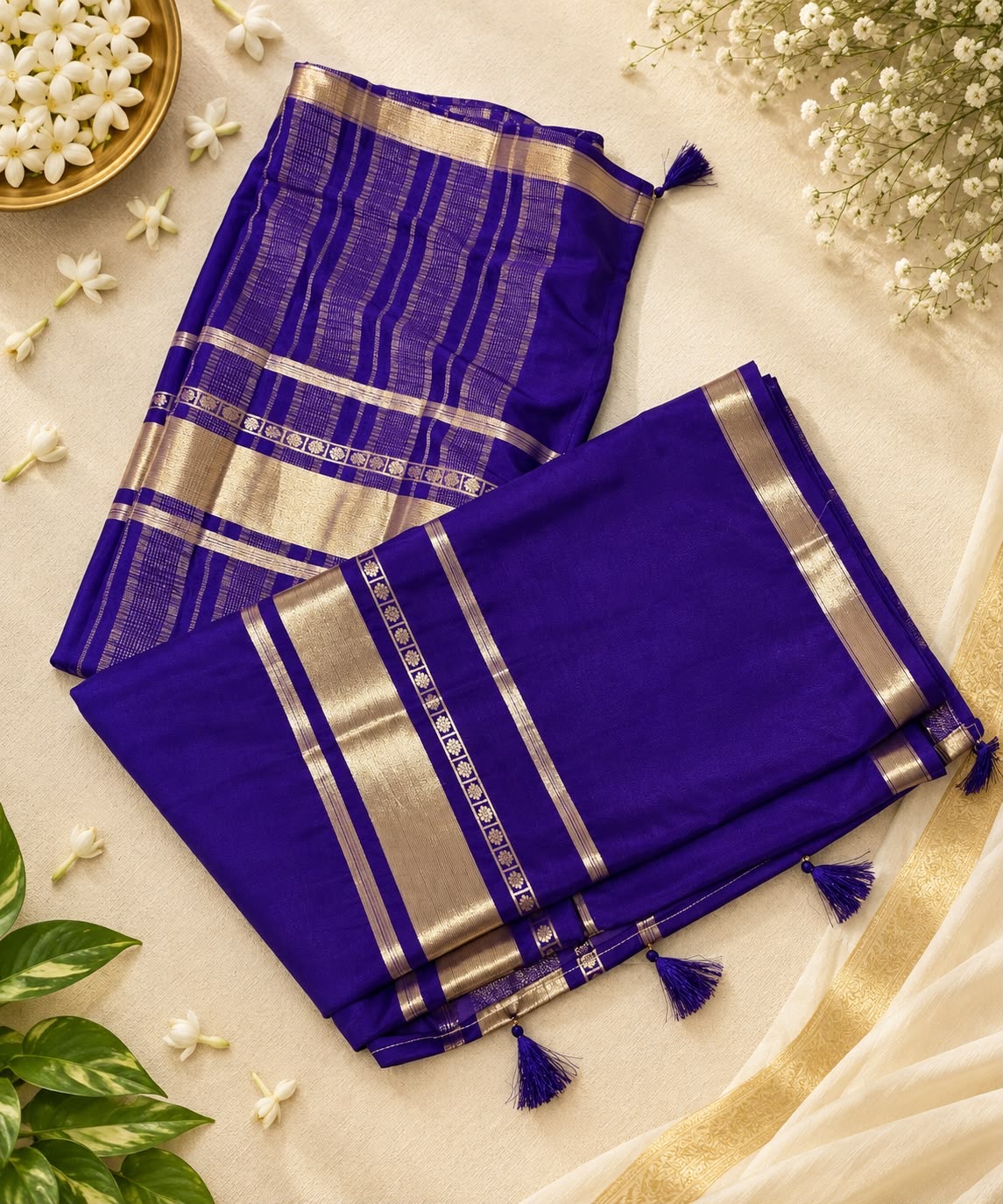 Purple saree with gold woven borders